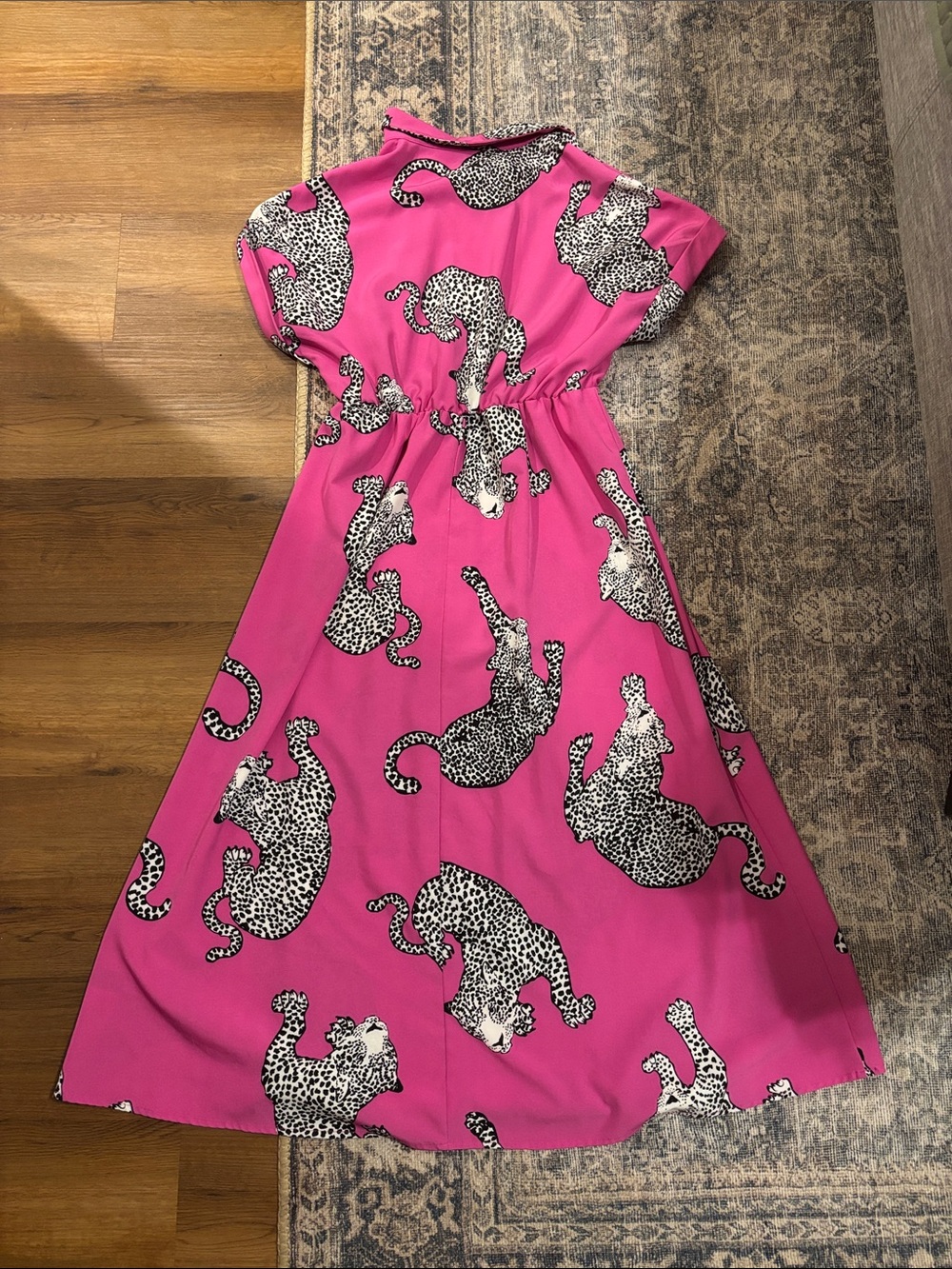 SHEIN Pink Leopard Trim Midi Dress - Picture 3 of 3